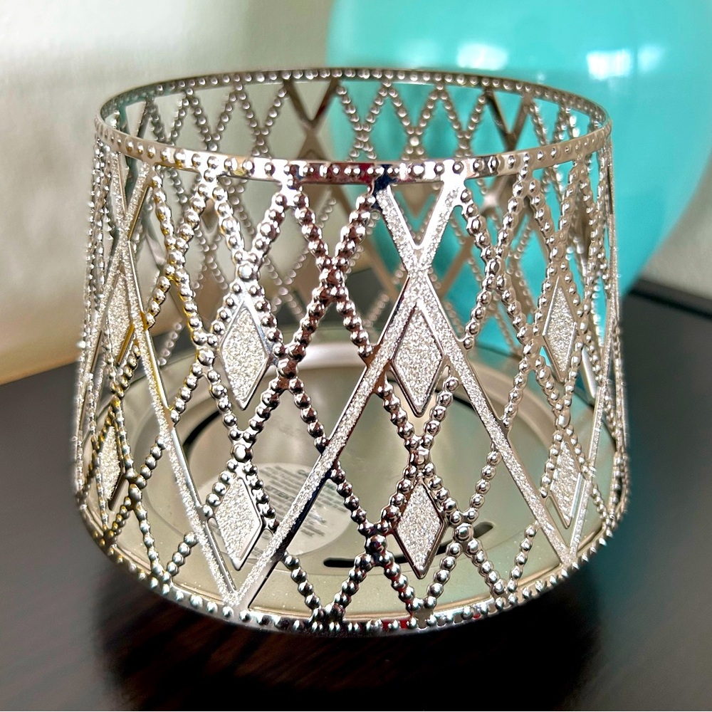 NWT Bath & Body Works Argyle Diamond Silver Glitter Candle Holder Christmas